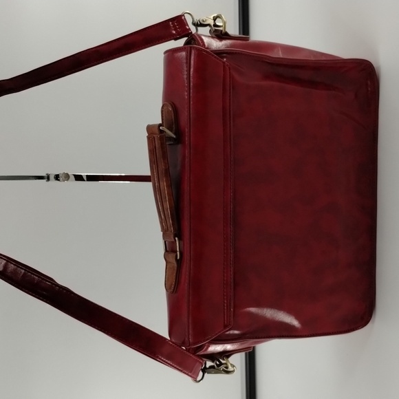 ECOSUSI faux leather red and tan satchel with removable crossbody strap - Picture 8 of 14